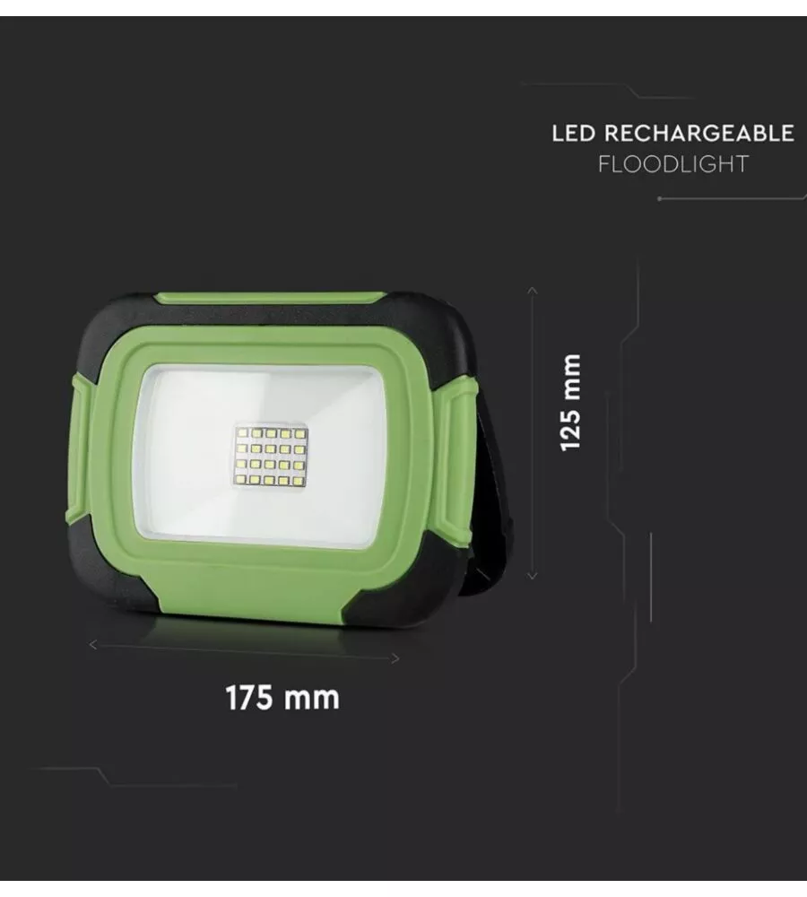 FARO LED RICARICABILE VTAC CON SOS FLASH VERDE 6400K 10W