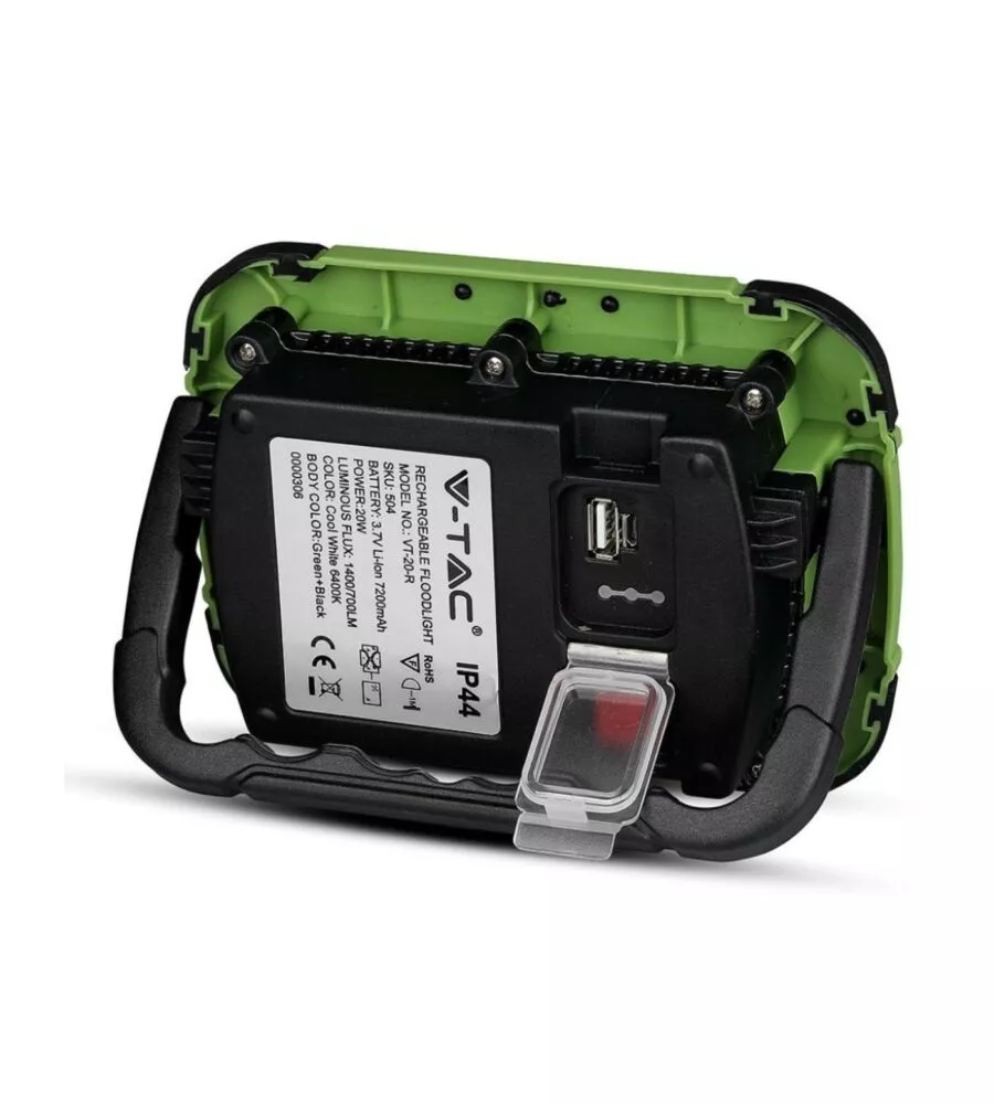 FARO LED RICARICABILE VTAC CON SOS FLASH VERDE 4000K 20W