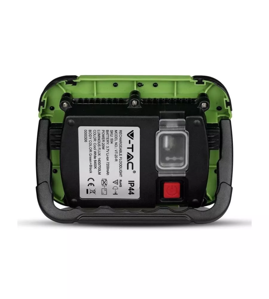 FARO LED RICARICABILE VTAC CON SOS FLASH VERDE 6400K 20W