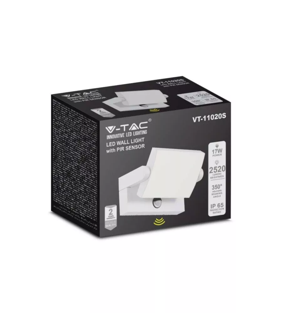 APPLIQUE LED SOLARE DA ESTERNO RETTANGOLARE VTAC BIANCO 3000K