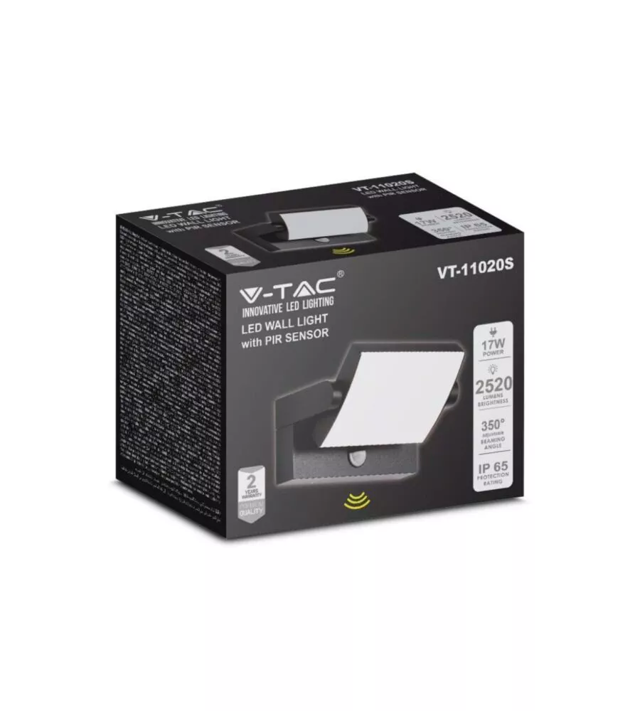 APPLIQUE LED SOLARE DA ESTERNO RETTANGOLARE VTAC NERO 4000K