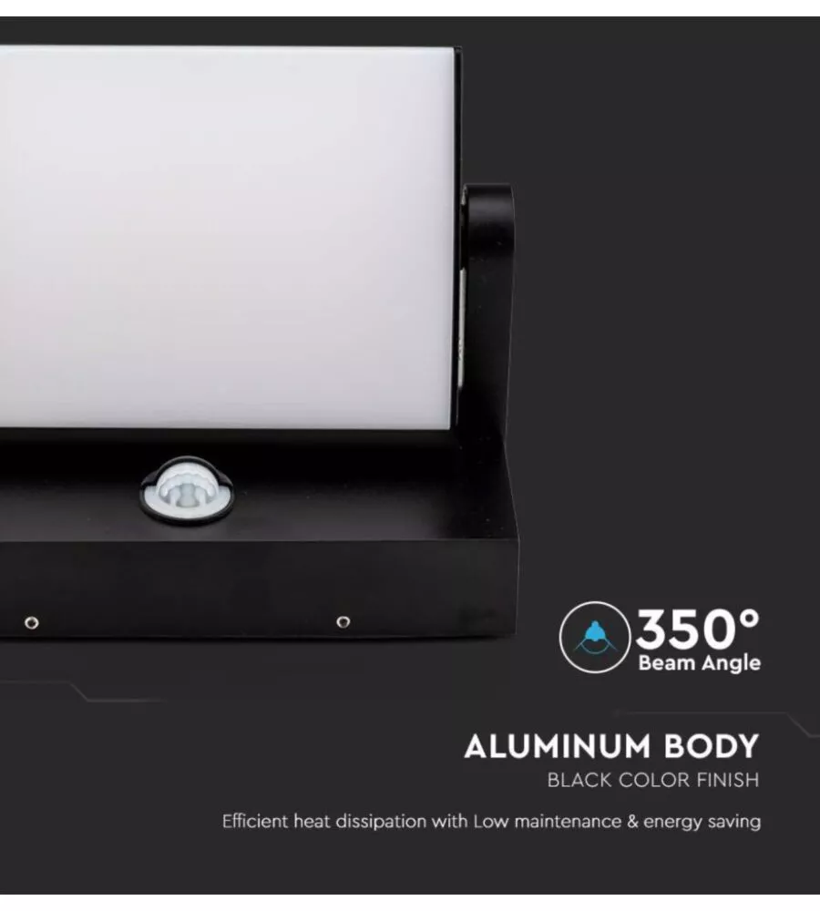 APPLIQUE LED SOLARE DA ESTERNO RETTANGOLARE VTAC NERO 4000K