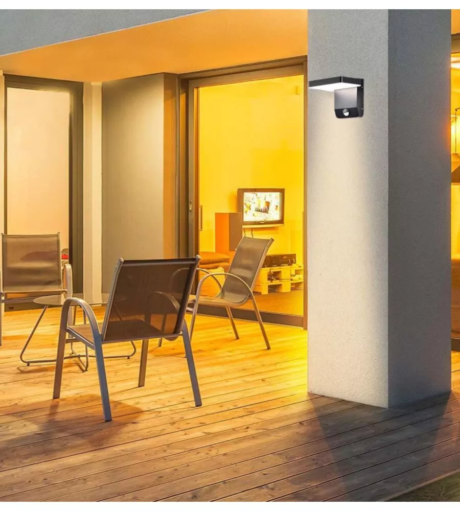 APPLIQUE LED SOLARE DA ESTERNO QUADRATA VTAC NERO 3000K