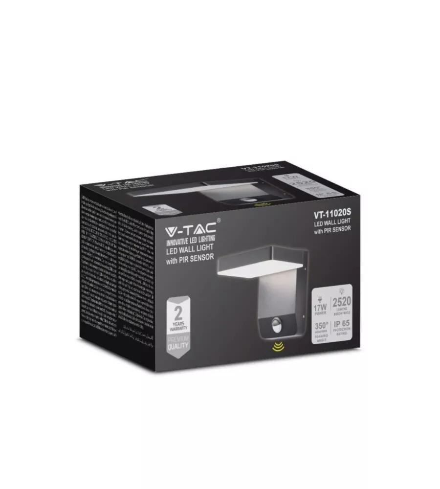 APPLIQUE LED SOLARE DA ESTERNO QUADRATA VTAC NERO 3000K