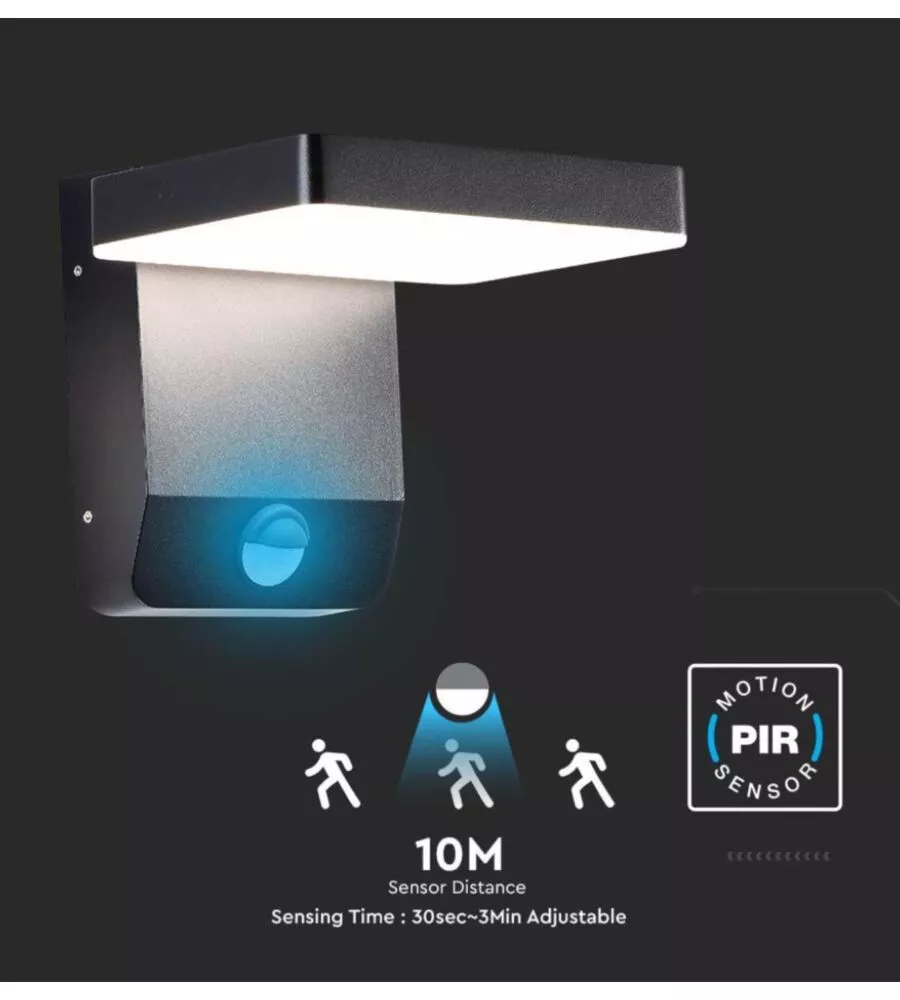 APPLIQUE LED SOLARE DA ESTERNO QUADRATA VTAC NERO 3000K