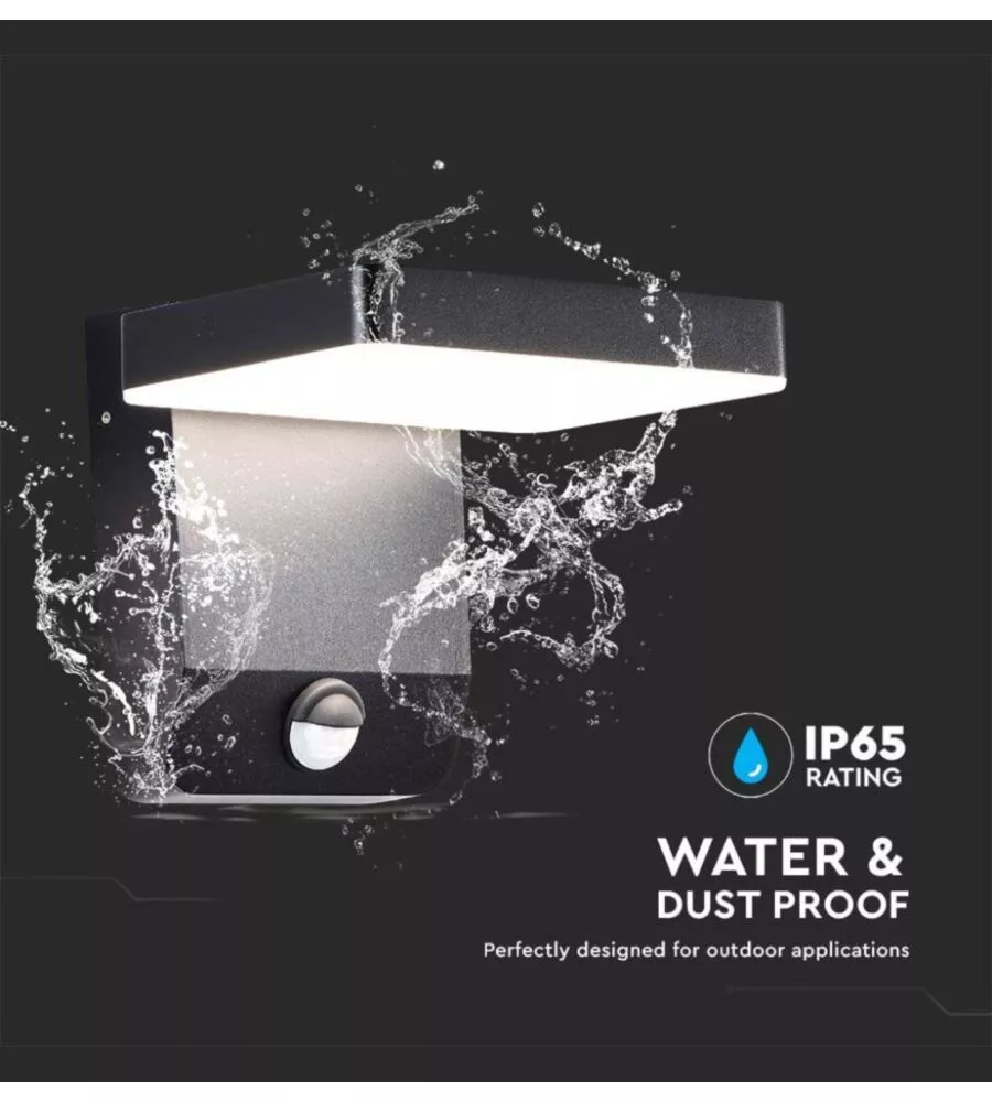 APPLIQUE LED SOLARE DA ESTERNO QUADRATA VTAC NERO 3000K
