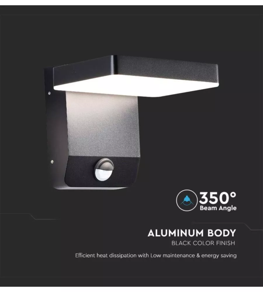 APPLIQUE LED SOLARE DA ESTERNO QUADRATA VTAC NERO 3000K