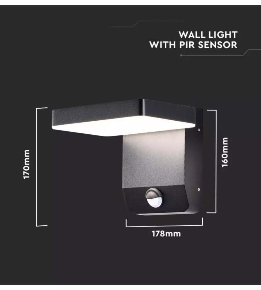 APPLIQUE LED SOLARE DA ESTERNO QUADRATA VTAC NERO 3000K