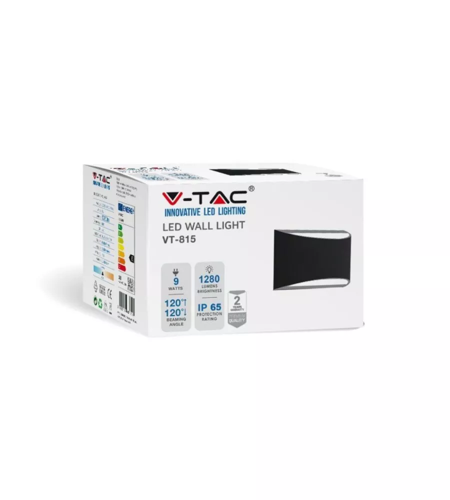APPLIQUE LED DA ESTERNO A DOPPIO FASCIO LUMINOSO VTAC "BRIDGELUX" NERO 4000K