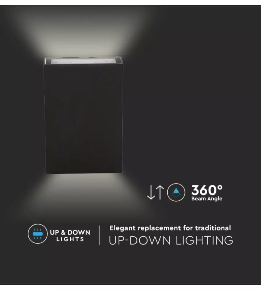 APPLIQUE LED DA ESTERNO RETTANGOLARE VERTICALE A DOPPIO FASCIO LUMINOSO VTAC NERO 3000K