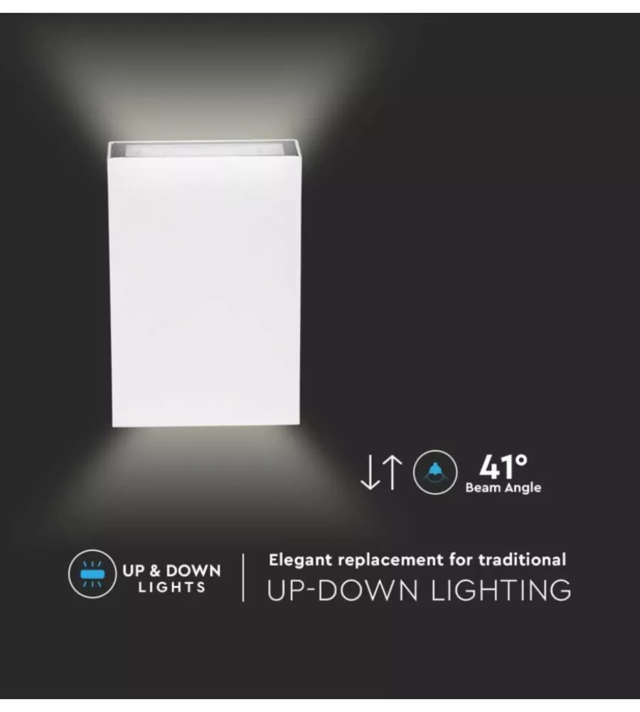 APPLIQUE LED DA ESTERNO RETTANGOLARE VERTICALE A DOPPIO FASCIO LUMINOSO VTAC BIANCO 3000K