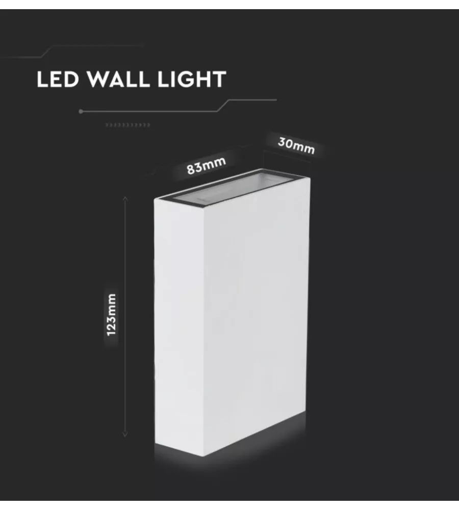 APPLIQUE LED DA ESTERNO RETTANGOLARE VERTICALE A DOPPIO FASCIO LUMINOSO VTAC BIANCO 3000K