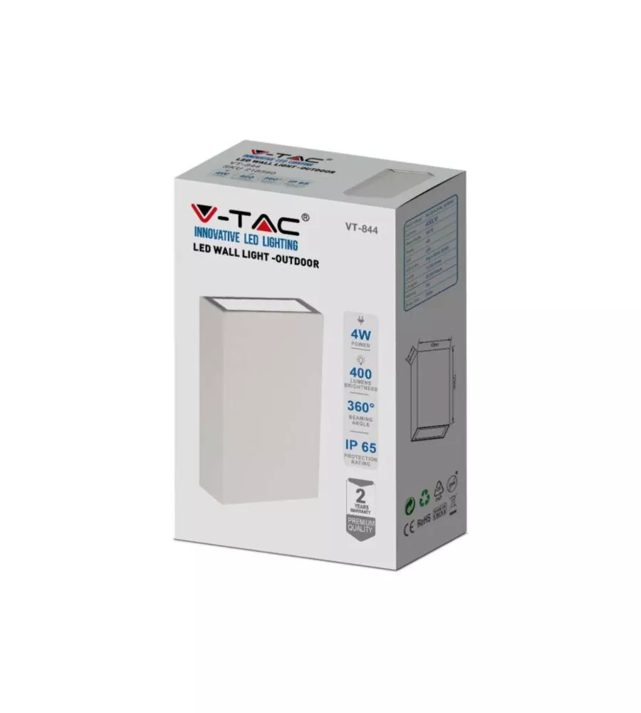 APPLIQUE LED DA ESTERNO RETTANGOLARE VERTICALE A DOPPIO FASCIO LUMINOSO VTAC BIANCO 6500K
