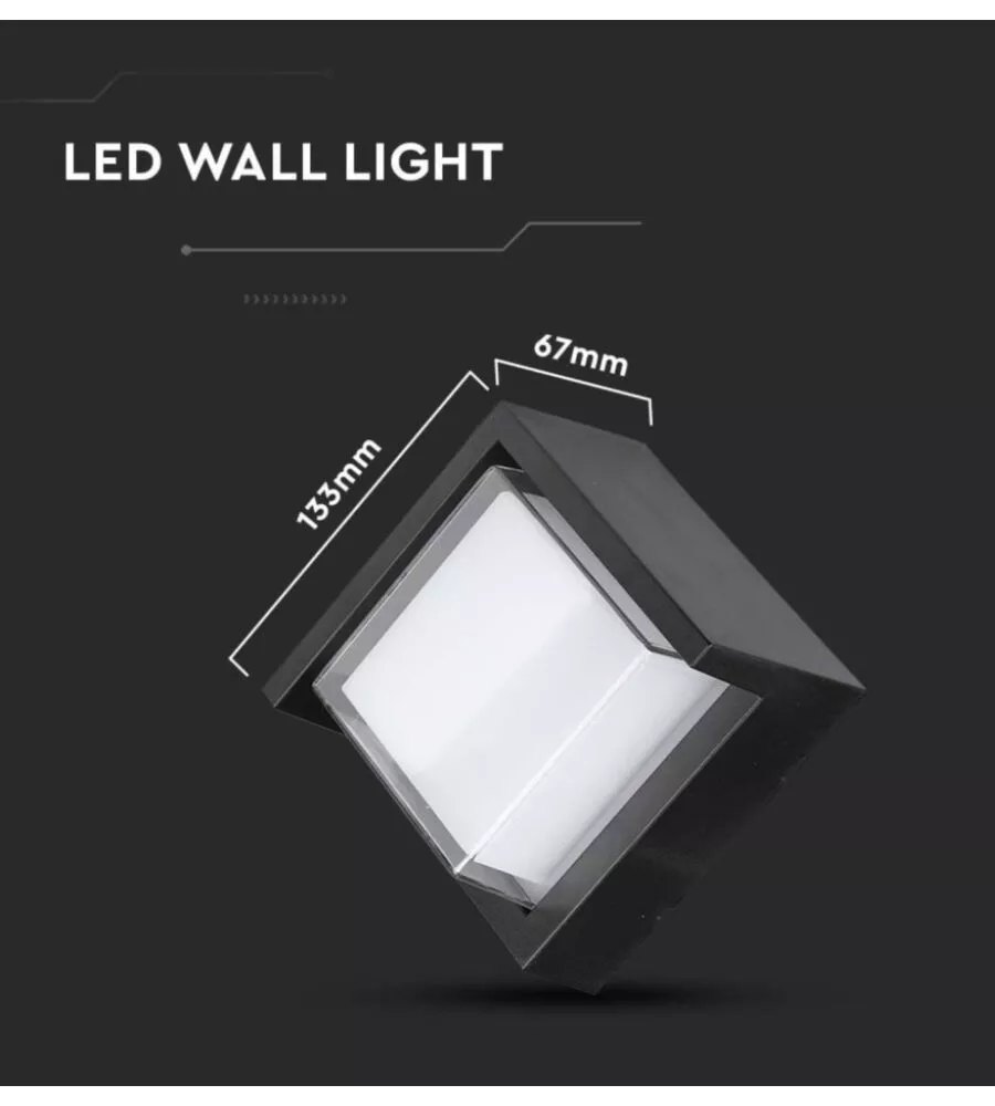 APPLIQUE LED DA ESTERNO QUADRATA SEMICOPERTA VTAC NERO 3000K 7W