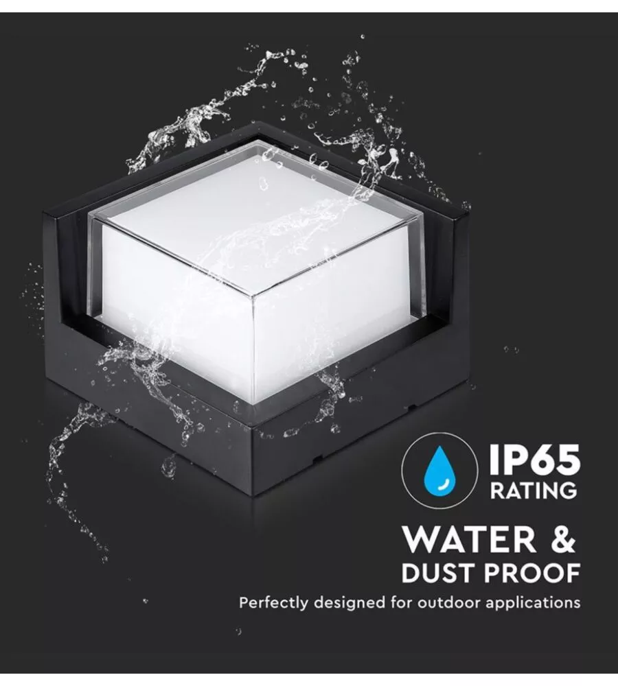APPLIQUE LED DA ESTERNO QUADRATA SEMICOPERTA VTAC NERO 4000K 12W