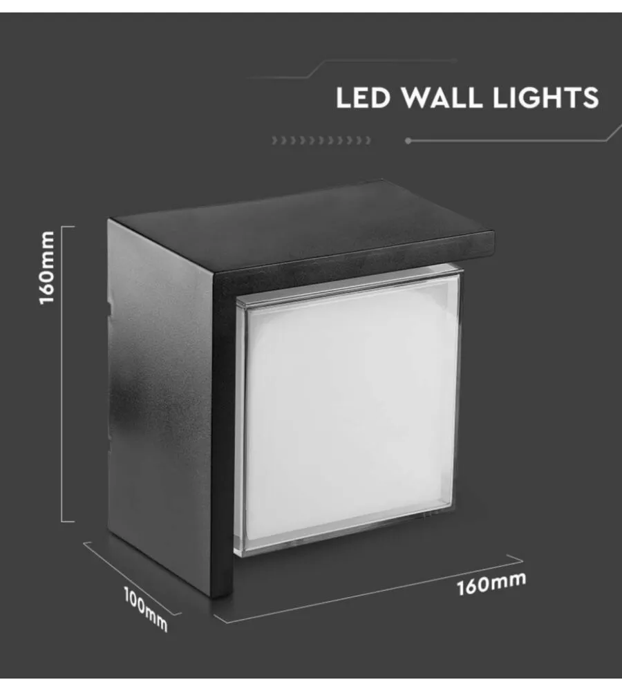 APPLIQUE LED DA ESTERNO QUADRATA SEMICOPERTA VTAC NERO 4000K 12W