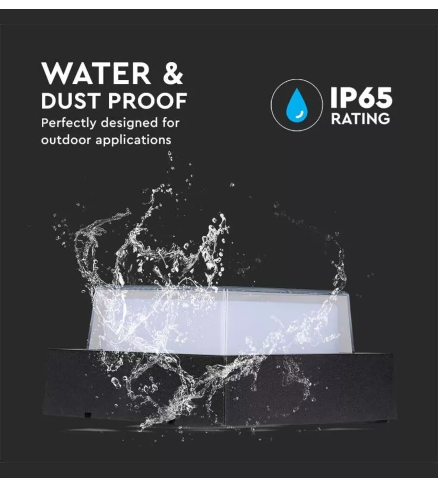 APPLIQUE LED DA ESTERNO QUADRATA SCOPERTA VTAC NERO 3000K 7W