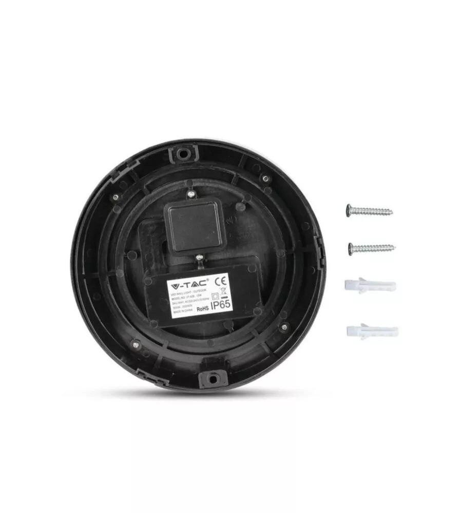 APPLIQUE LED DA ESTERNO ROTONDA SCOPERTA VTAC NERO 3000K 12W