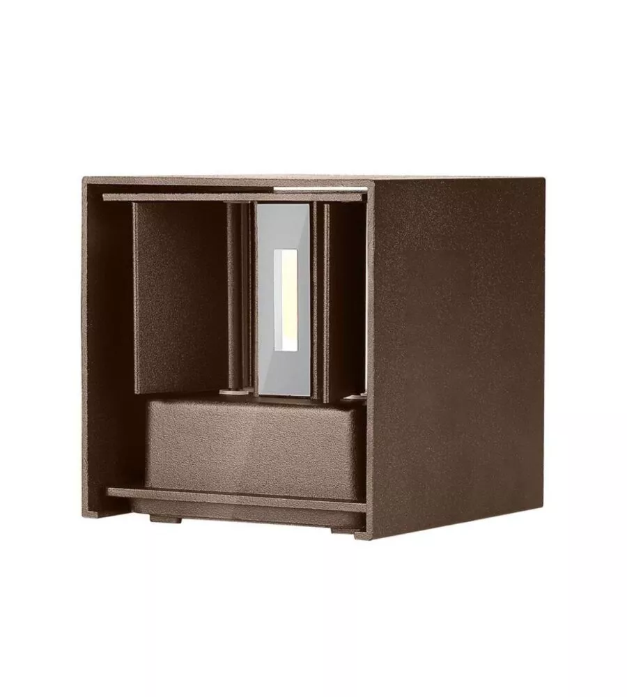 APPLIQUE LED DA ESTERNO QUADRATA A DOPPIO FASCIO LUMINOSO VTAC MARRONE 3000K