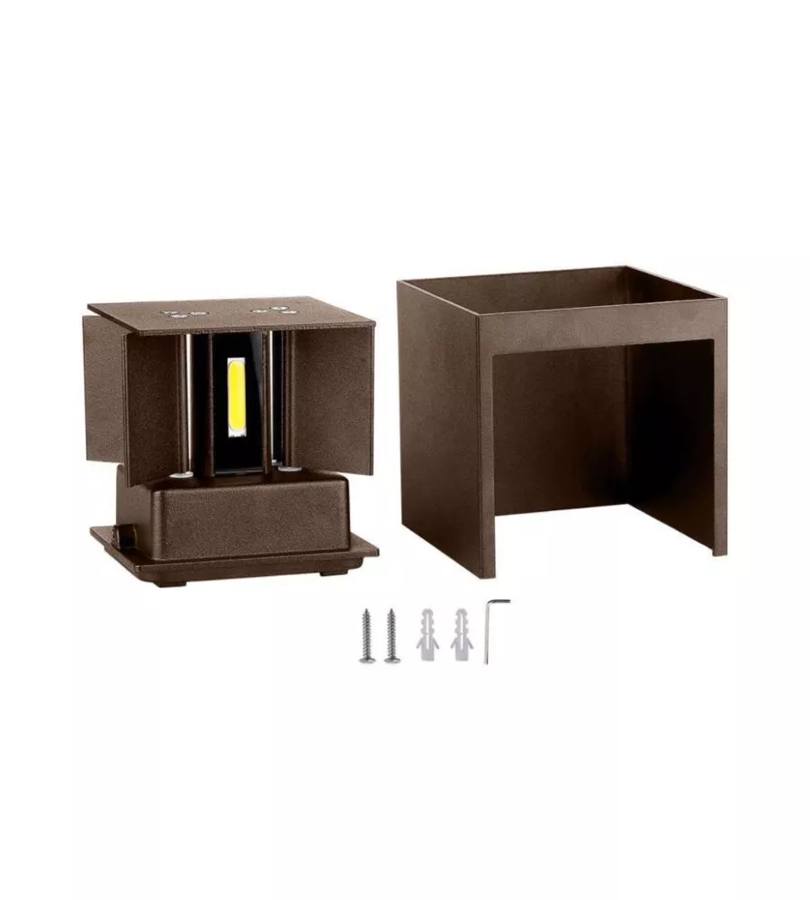 APPLIQUE LED DA ESTERNO QUADRATA A DOPPIO FASCIO LUMINOSO VTAC MARRONE 3000K