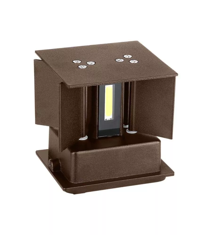 APPLIQUE LED DA ESTERNO QUADRATA A DOPPIO FASCIO LUMINOSO VTAC MARRONE 3000K
