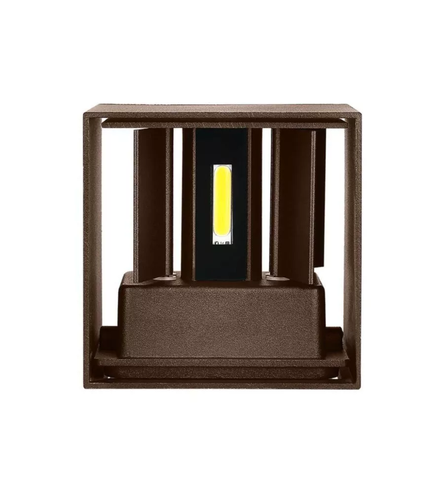 APPLIQUE LED DA ESTERNO QUADRATA A DOPPIO FASCIO LUMINOSO VTAC MARRONE 3000K