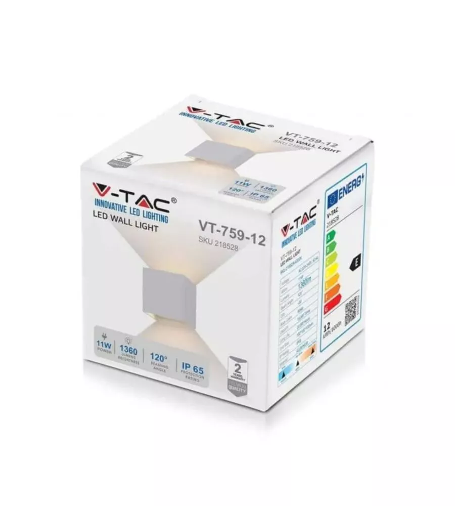 APPLIQUE LED DA ESTERNO QUADRATA A DOPPIO FASCIO LUMINOSO VTAC BIANCO 4000K