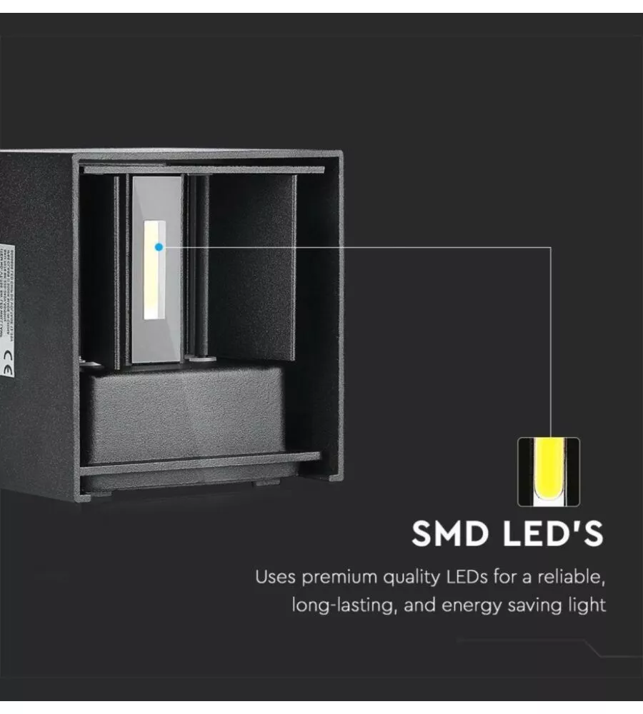 APPLIQUE LED DA ESTERNO QUADRATA A DOPPIO FASCIO LUMINOSO VTAC NERO 4000K