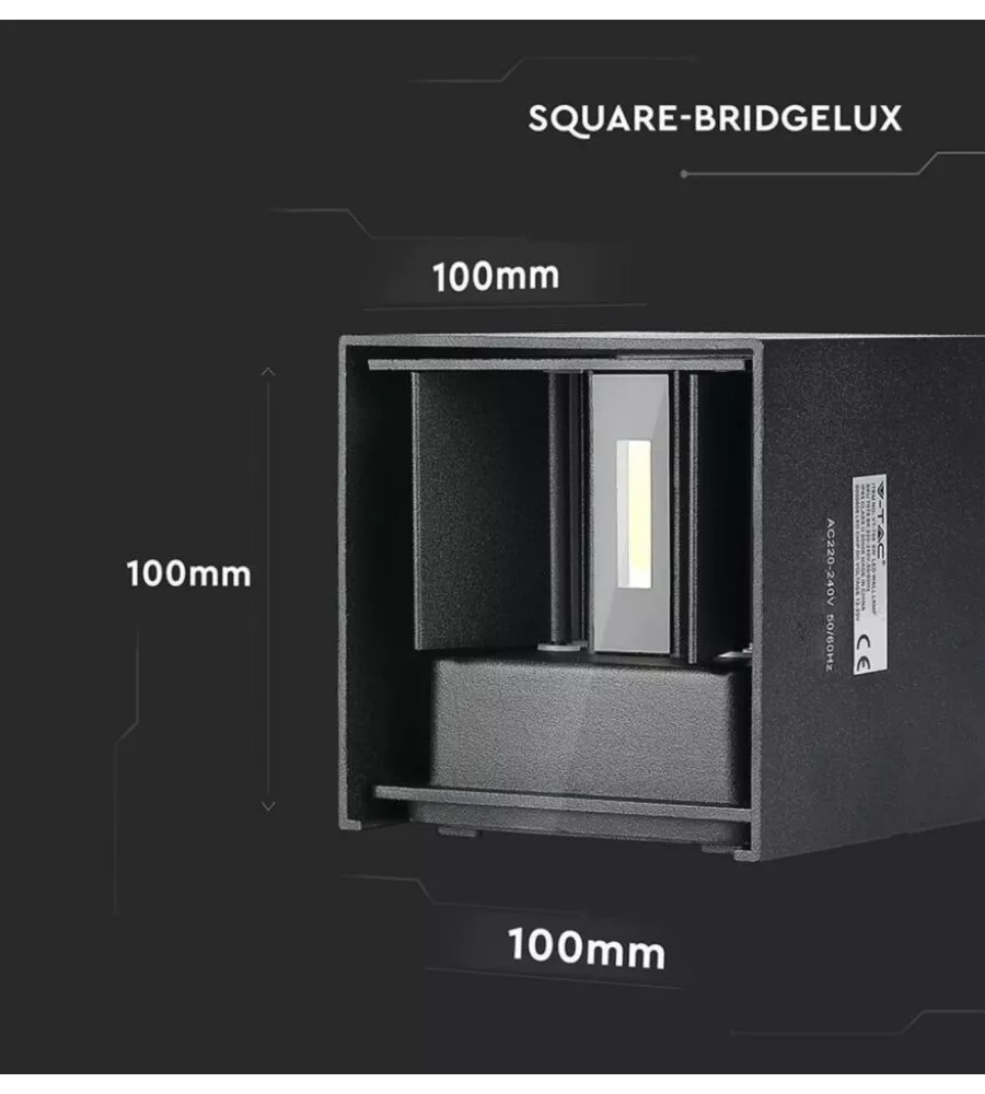 APPLIQUE LED DA ESTERNO QUADRATA A DOPPIO FASCIO LUMINOSO VTAC NERO 4000K