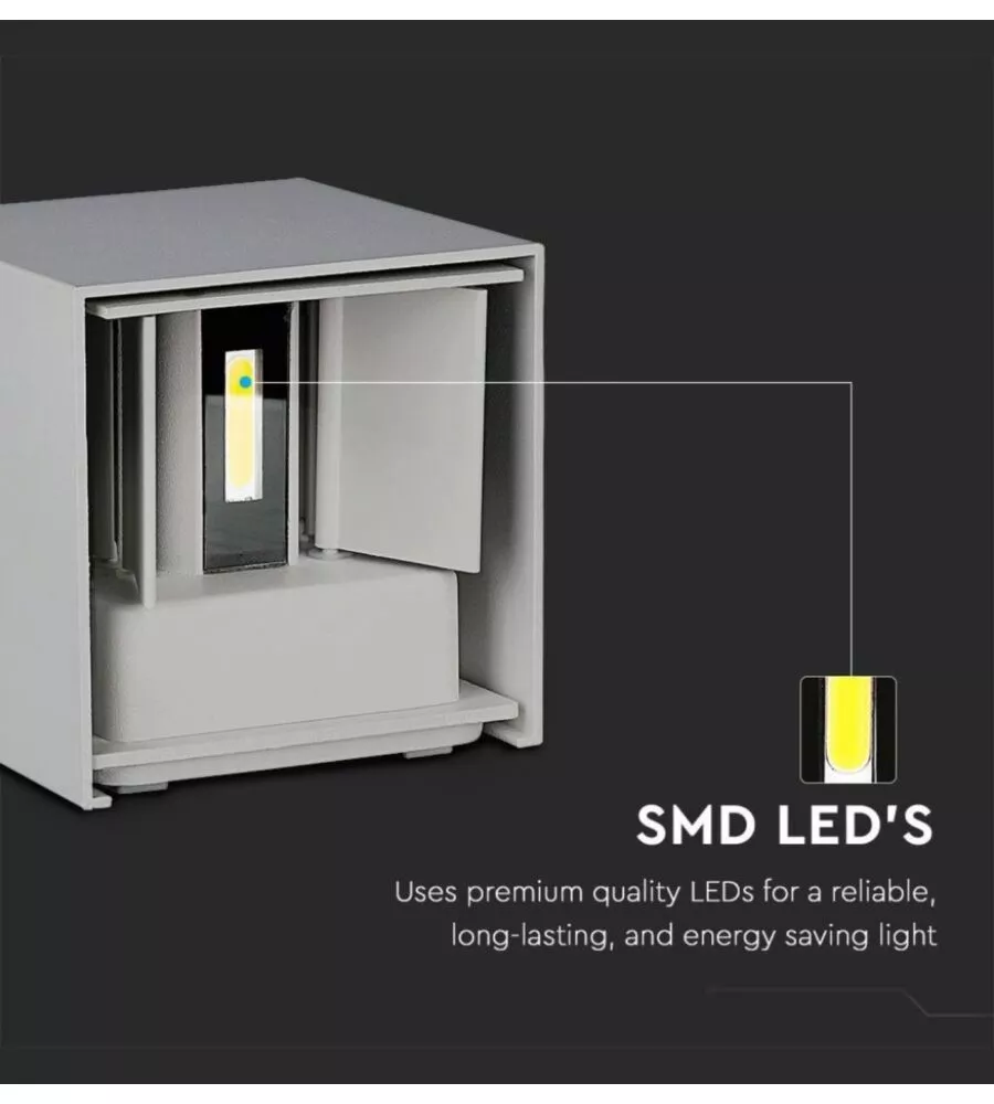 APPLIQUE LED DA ESTERNO QUADRATA A DOPPIO FASCIO LUMINOSO VTAC GRIGIO 3000K