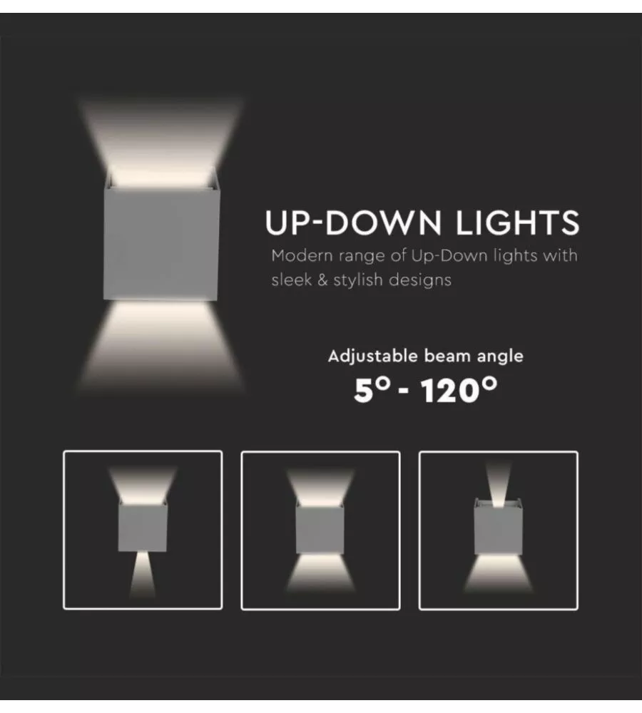 APPLIQUE LED DA ESTERNO QUADRATA A DOPPIO FASCIO LUMINOSO VTAC GRIGIO 4000K