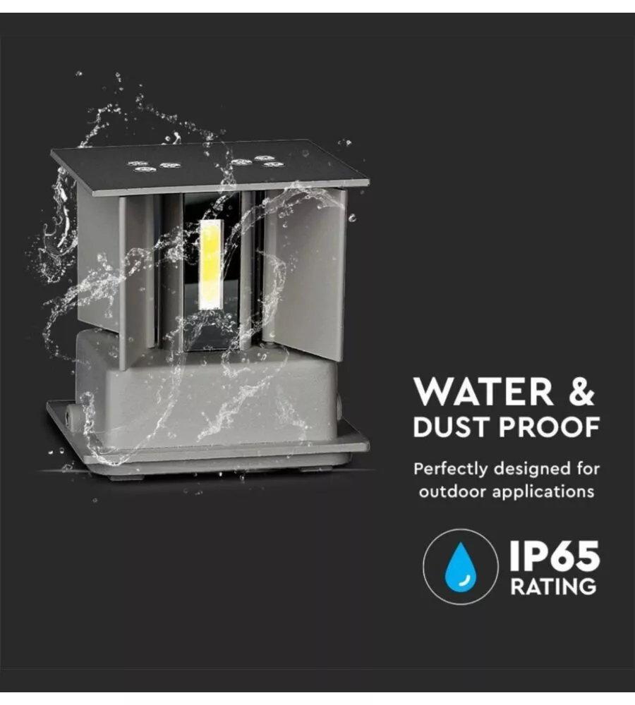 APPLIQUE LED DA ESTERNO QUADRATA A DOPPIO FASCIO LUMINOSO VTAC GRIGIO 4000K
