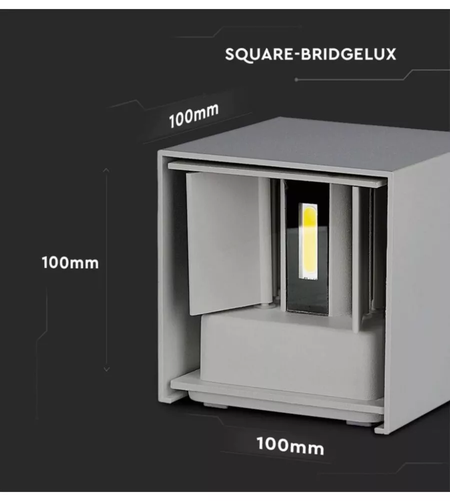 APPLIQUE LED DA ESTERNO QUADRATA A DOPPIO FASCIO LUMINOSO VTAC GRIGIO 4000K