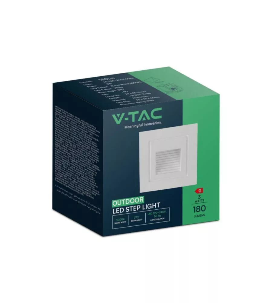 FARETTO LED SEGNAPASSO AD INCASSO DA ESTERNO QUADRATO VTAC BIANCO 3000K