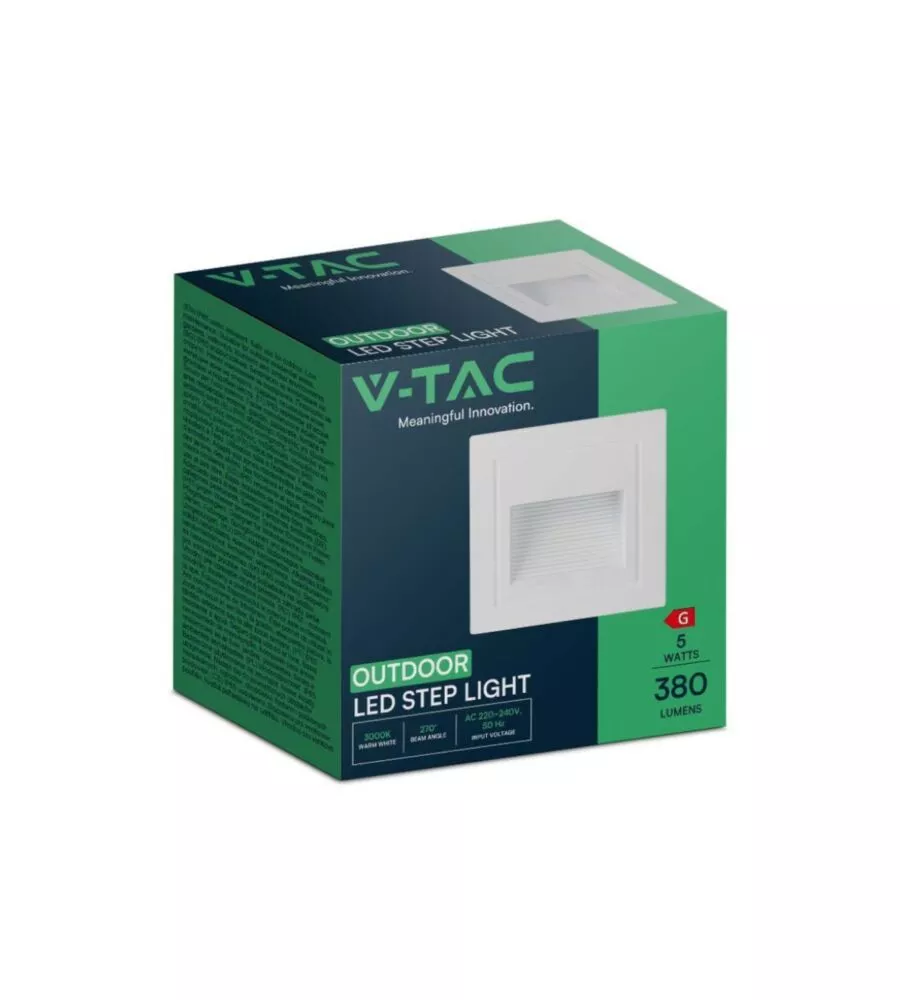 FARETTO LED SEGNAPASSO AD INCASSO DA ESTERNO QUADRATO VTAC BIANCO 3000K