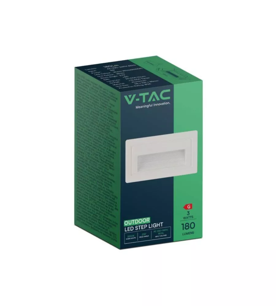 FARETTO LED SEGNAPASSO AD INCASSO DA ESTERNO RETTANGOLARE VTAC BIANCO 3000K