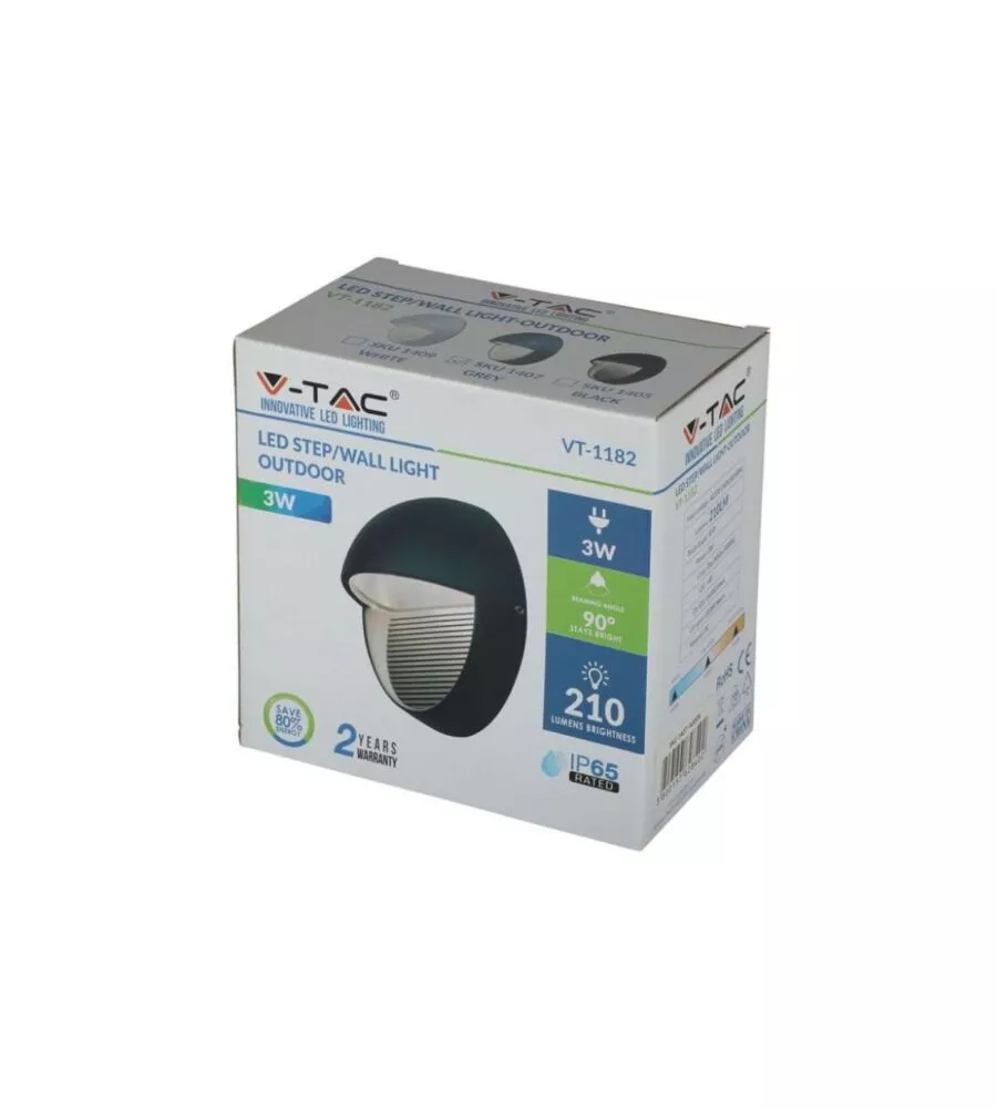 FARETTO LED SEGNAPASSO ROTONDO DA 3W A PLAFONE DA ESTERNO VTAC GRIGIO 4000K