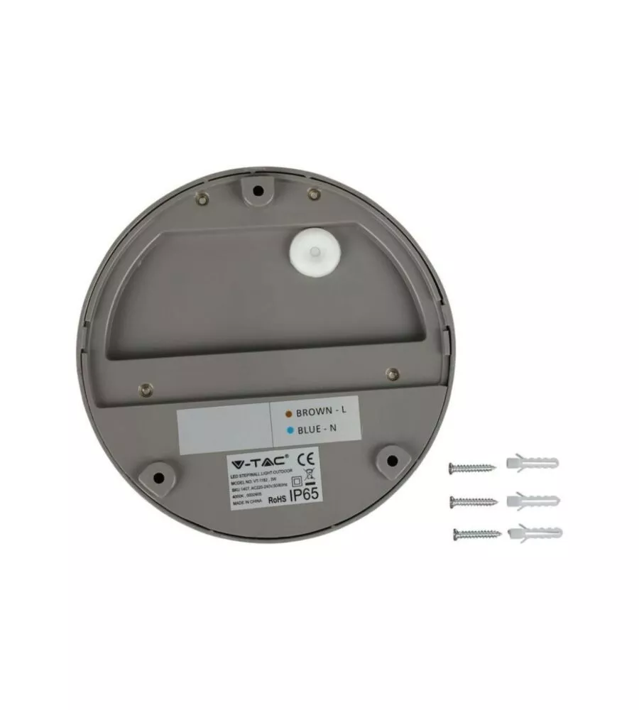 FARETTO LED SEGNAPASSO ROTONDO DA 3W A PLAFONE DA ESTERNO VTAC GRIGIO 4000K