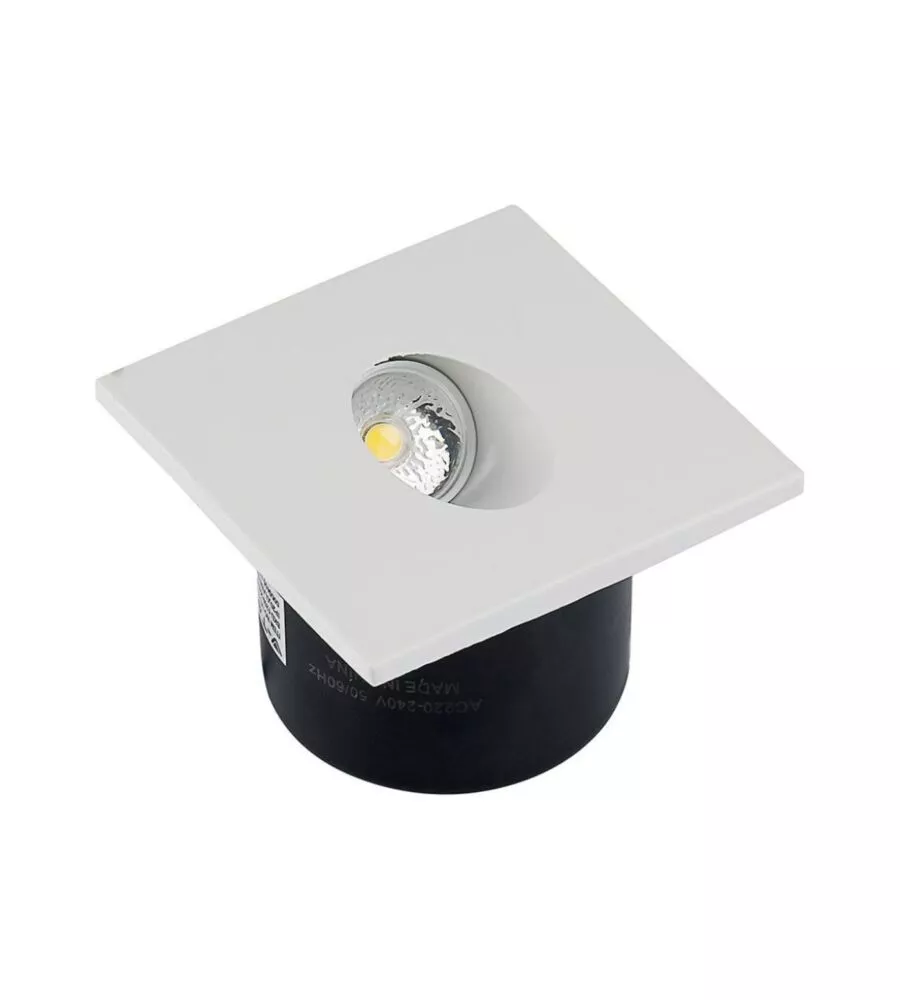 FARETTO LED SEGNAPASSO AD INCASSO DA ESTERNO QUADRATO VTAC BIANCO 3000K