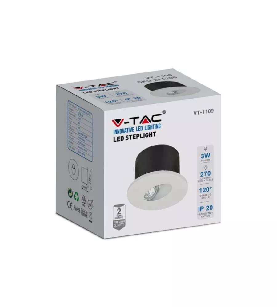 FARETTO LED SEGNAPASSO AD INCASSO DA ESTERNO ROTONDO VTAC BIANCO 4000K