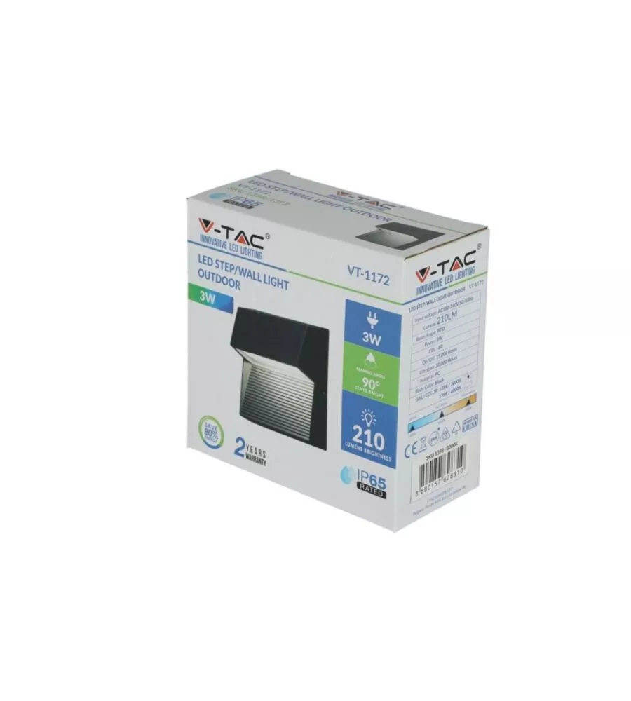 FARETTO LED SEGNAPASSO A PLAFONE DA ESTERNO QUADRATO VTAC NERO 3000K