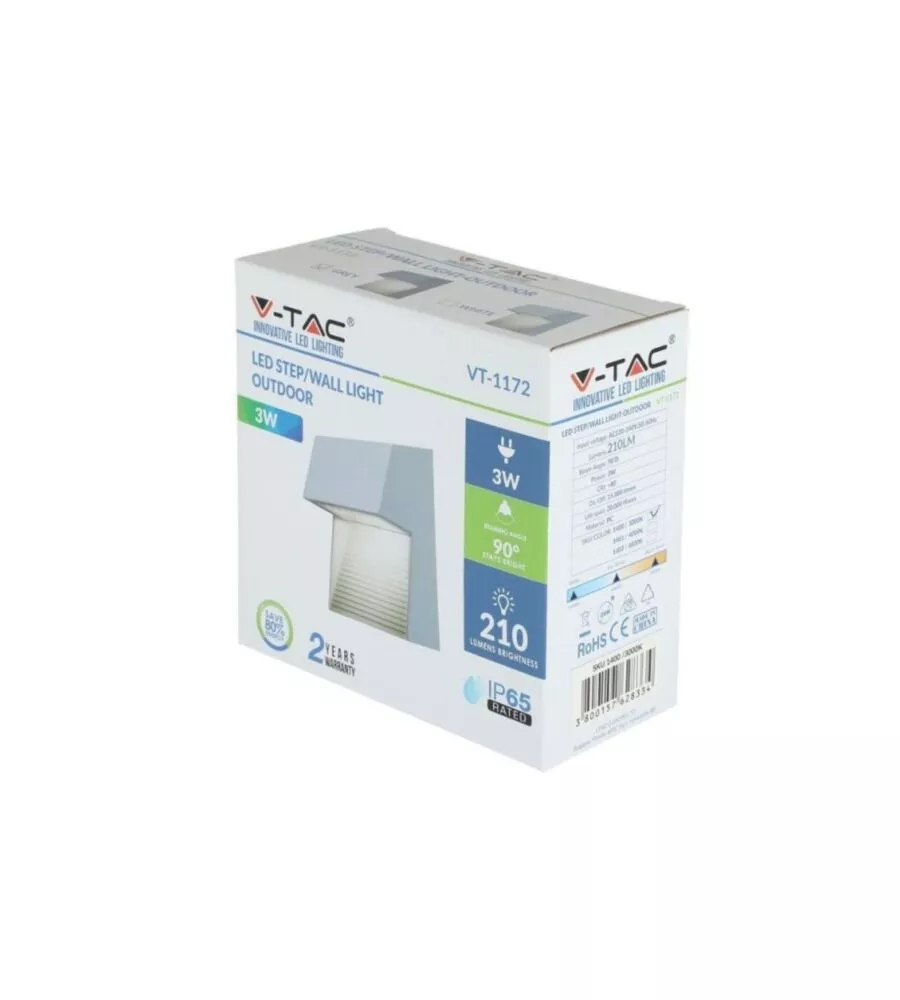FARETTO LED SEGNAPASSO A PLAFONE DA ESTERNO QUADRATO VTAC GRIGIO 4000K
