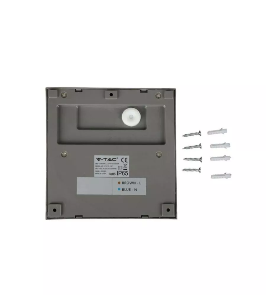 FARETTO LED SEGNAPASSO A PLAFONE DA ESTERNO QUADRATO VTAC GRIGIO 4000K