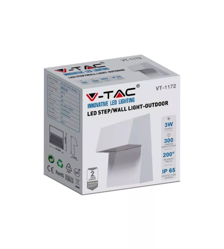 FARETTO LED SEGNAPASSO A PLAFONE DA ESTERNO QUADRATO VTAC BIANCO 4000K