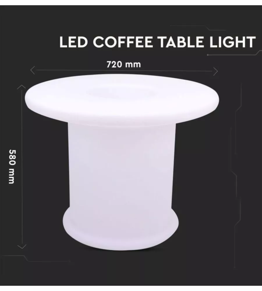 TAVOLO DA ESTERNO LED RGB VTAC CON TELECOMANDO BIANCO 72X72X58 CM