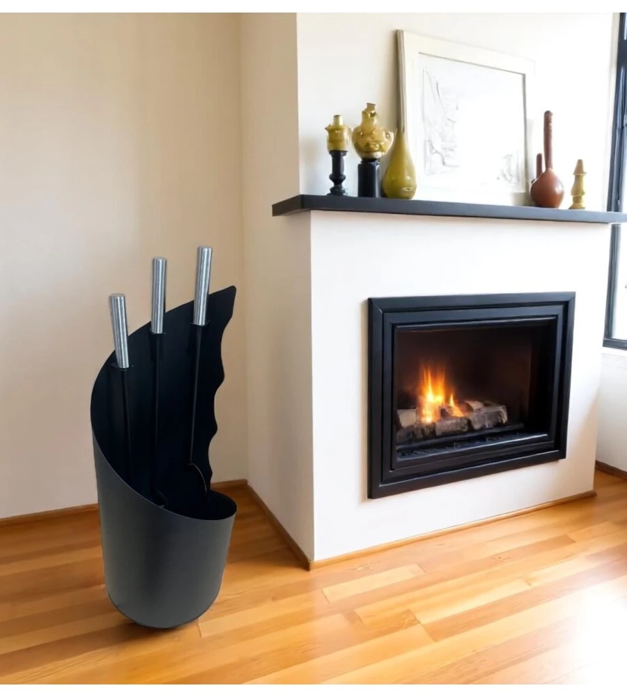 SET 3 ACCESSORI PER CAMINETTO EASY SYSTEM IN METALLO NERO