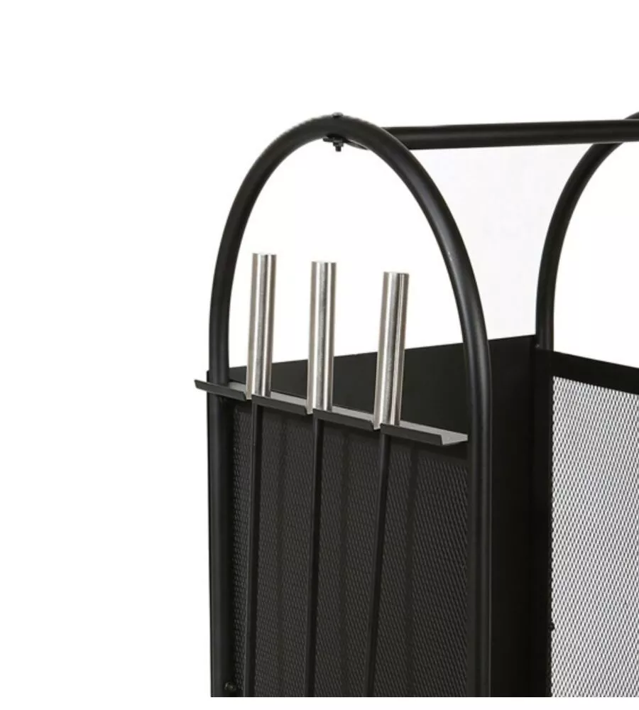 PORTALEGNA IN METALLO CON RUOTE NERO E 3 ACCESSORI