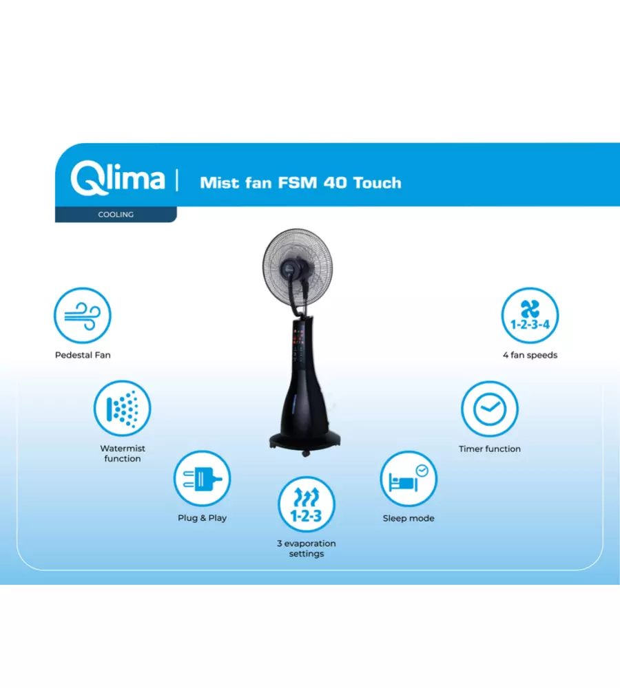 VENTILATORE NEBULIZZATORE A PIANTANA QLIMA "FMS40" NERO 90W