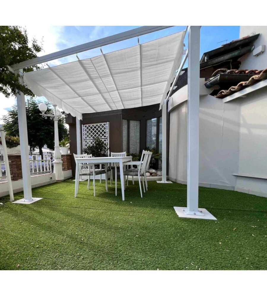 PERGOLA RETTANGOLARE ELICA GARDEN "ASTORIA" IN ALLUMINIO E POLIESTERE BIANCO 400X300X240 CM