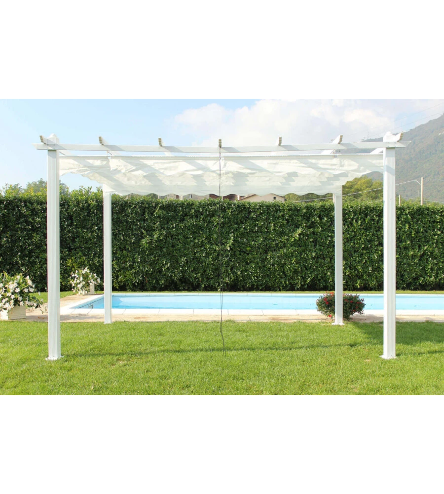 PERGOLA RETTANGOLARE ELICA GARDEN "ASTORIA" IN ALLUMINIO E POLIESTERE BIANCO 400X300X240 CM